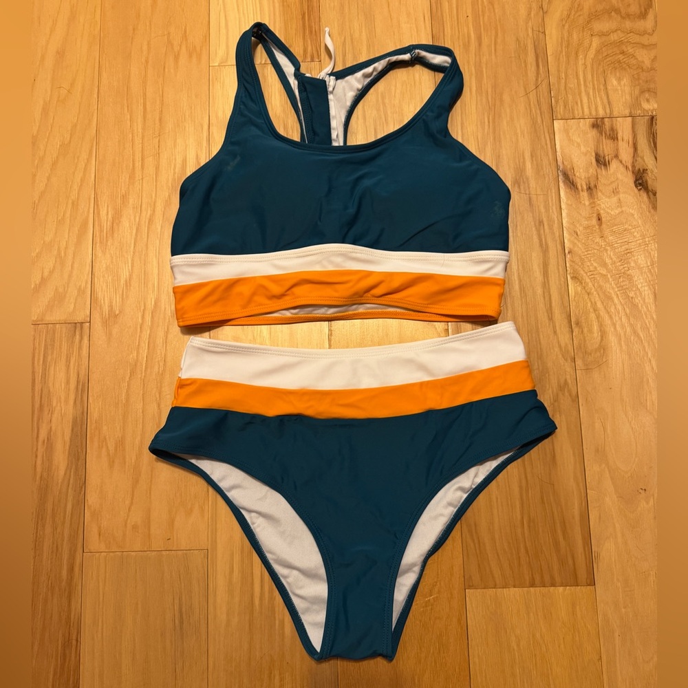 Teal and Orange Bikini Set